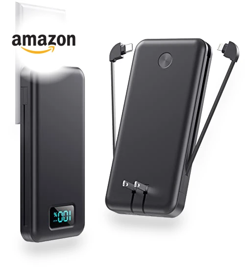 Portable Charger with Built-in Cables & AC Wall Plug — Chargers, AONIMI
