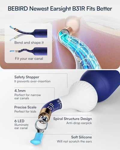 Flexible Ear Wax Removal Tool Camera — Electric Ear Cleaner, BEBIRD