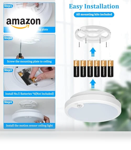 Motion Sensor LED Ceiling Light — Overhead Lighting, Brightever