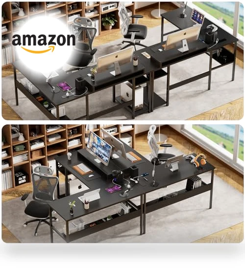 Reversible L Shaped Desk with Power Outlets and Smart LED Light — Workspace Solutions, Unikito