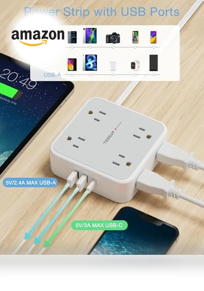 Flat Plug Power Strip Surge Protector — Power Solutions & Surge Protection, TESSAN