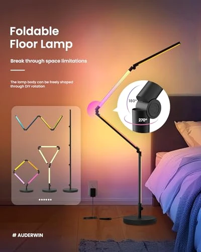 Foldable Corner Floor Lamp with Remote, AUDERWIN
