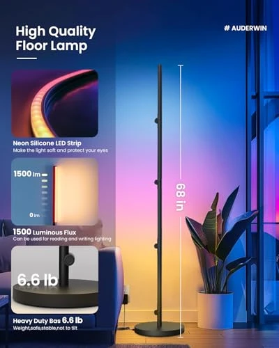 Foldable Corner Floor Lamp with Remote, AUDERWIN