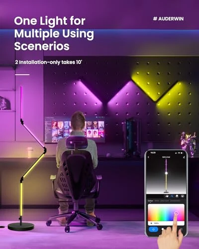 Foldable Corner Floor Lamp with Remote, AUDERWIN