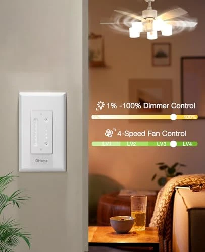 Smart Dimmer Switch with Ceiling Fan Control, GHome Smart