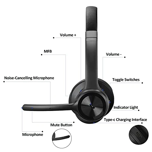 Wireless Headphones with Noise Cancelling Microphone — Wireless Earbuds, EKVANBEL