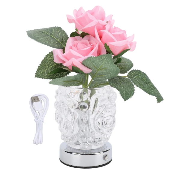 Elegant Wireless LED Table Lamp with Artificial Flowers, Beauty2ZY