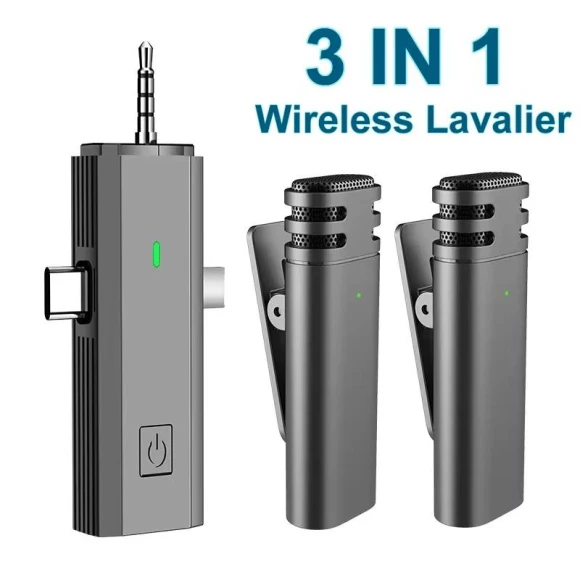 3-in-1 Wireless Lavalier Microphone, Meiteai-All