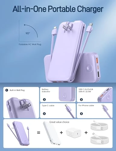 Portable Charger with Built in Cable and AC Wall Plug, Dongguan Xionel Electronic Technology Co., Ltd