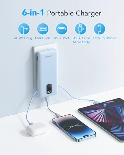 Portable Charger with Built-in Cables and Wall Plug — Power Bank, Charmast