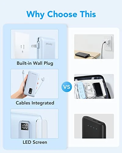 Portable Charger with Built-in Cables and Wall Plug — Power Bank, Charmast