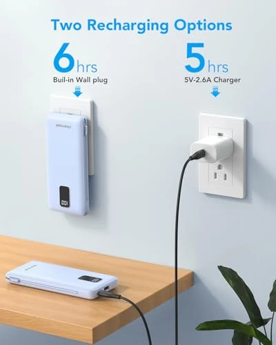 Portable Charger with Built-in Cables and Wall Plug — Power Bank, Charmast