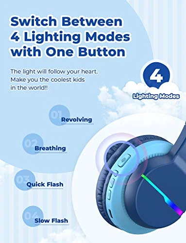 Kids Bluetooth Headphones with LED Lights, iClever