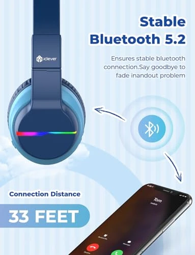 Kids Bluetooth Headphones with LED Lights, iClever