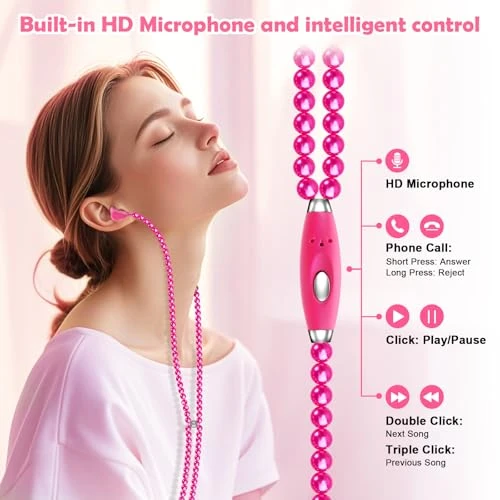 Pearl Beaded Wired Headphones, VOFUOE