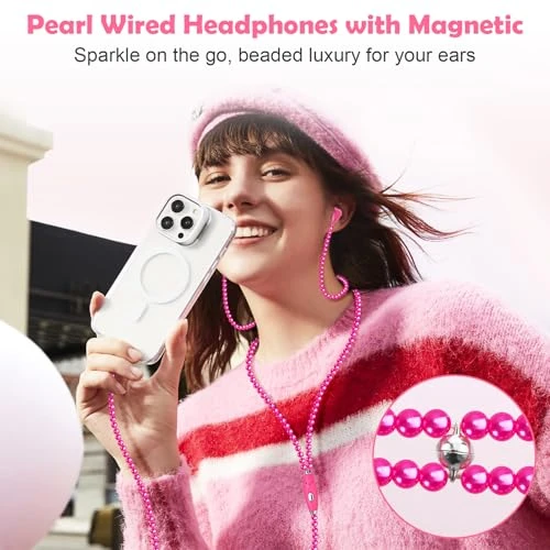 Pearl Beaded Wired Headphones, VOFUOE