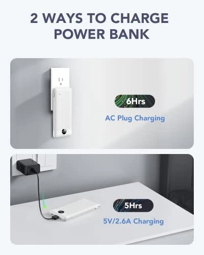 Portable Charger with Built-in Cables and AC Wall Plug — Power Bank, VRURC