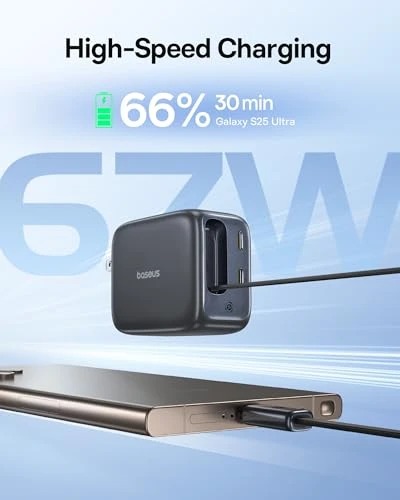 3 in 1 Fast Charging Block with Retractable Cable & Foldable Plug, Baseus