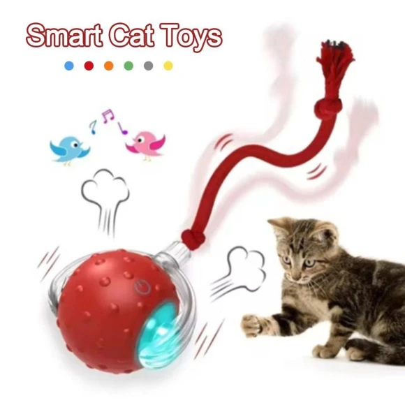 Automatic Smart Cat Toys Fast Rolling Imitate Mouse Tail Dog Cat Training Ball with Bird Sounds Indoor Playing, DC-HOME-4