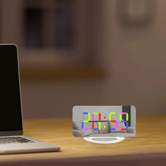 LED Mirror Digital Alarm Clock with Adjustable Brightness, Fairy Angel