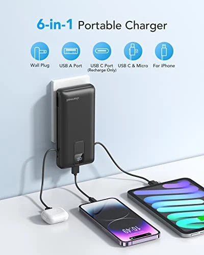 Portable Charger with Built-in Cables and Wall Plug, Charmast