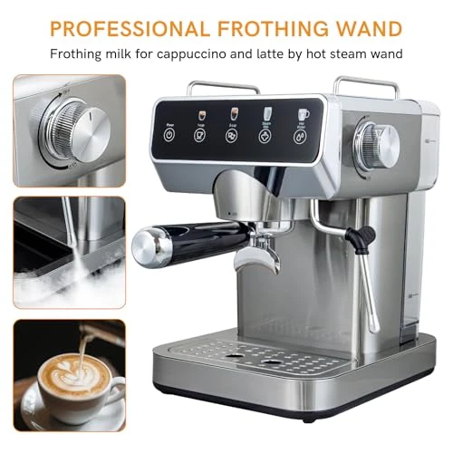 Stainless Steel Espresso Coffee Machine with Milk Frother, ChefAidPower