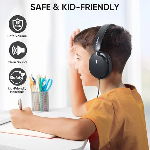 Kids Headphones Bulk Pack for School, HD Mic Stereo Sound Over-Ear, Comfortable Fit, Foldable, Wired, A+ Scholars