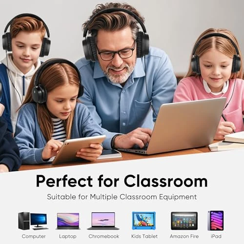 Kids Headphones Bulk Pack for School, HD Mic Stereo Sound Over-Ear, Comfortable Fit, Foldable, Wired, A+ Scholars