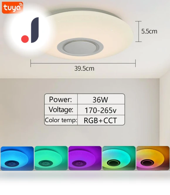 Smart LED Ceiling Light with Bluetooth Speaker — Overhead Lighting, Rainbow Rain