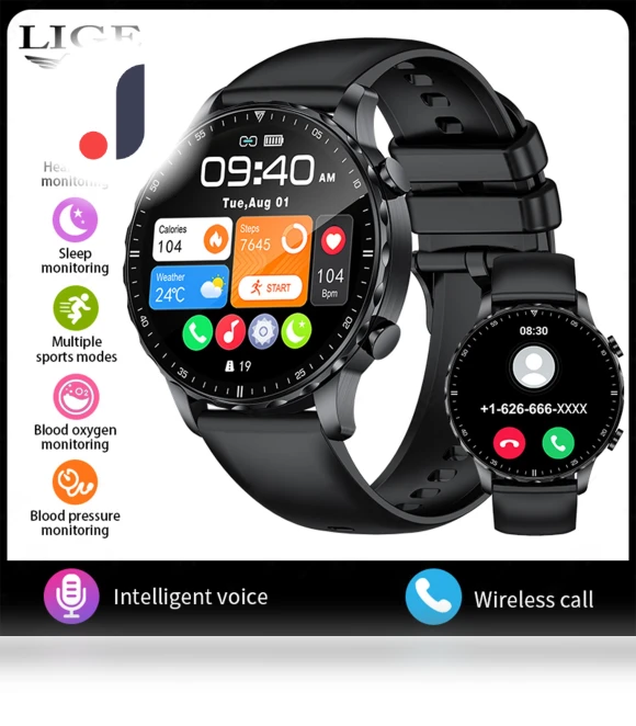 Smart Watch with Bluetooth Calls and Heart Rate Detection — Smartwatches, LIGE