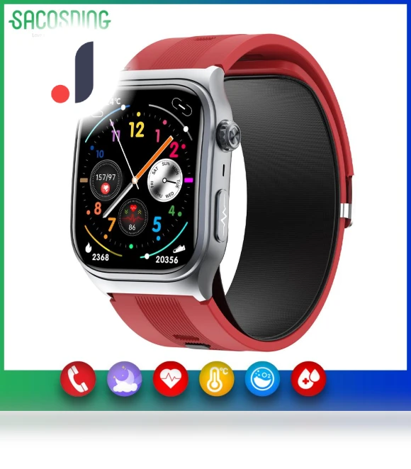 Smart Watch with ECG, Air Pump Cushion, True Blood Pressure, Oxygen, Temperature, Heart Rate Monitor — Smartwatches, SACOSDING