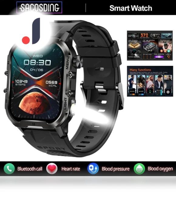 Military Smart Watch with Flashlight — Smartwatches, SACOSDING