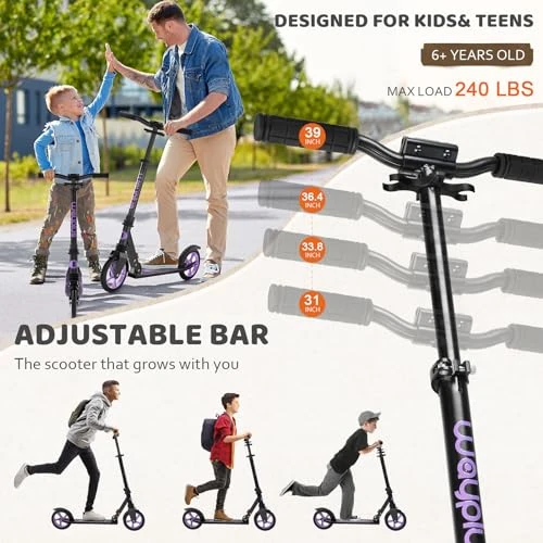 Foldable Kick Scooter with Adjustable Handlebar, WAYPLUS