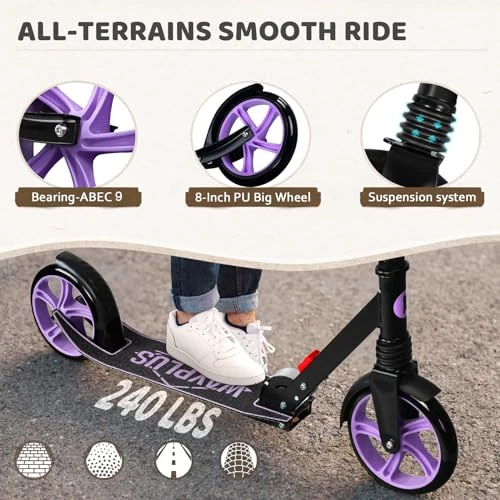 Foldable Kick Scooter with Adjustable Handlebar, WAYPLUS