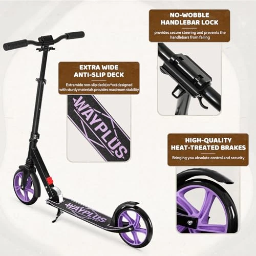Foldable Kick Scooter with Adjustable Handlebar, WAYPLUS