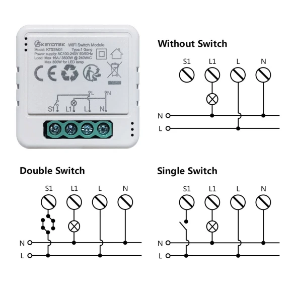 Wi-Fi Smart Switch Module, Ketotek