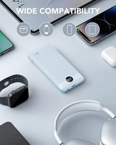 Portable Charger with Built-in Cables and AC Wall Plug — Power Bank, VRURC