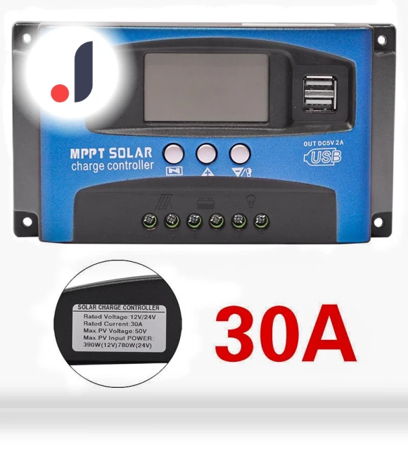 MPPT Solar Charge Controller with Dual USB and LCD Display — Chargers, Timeless Home