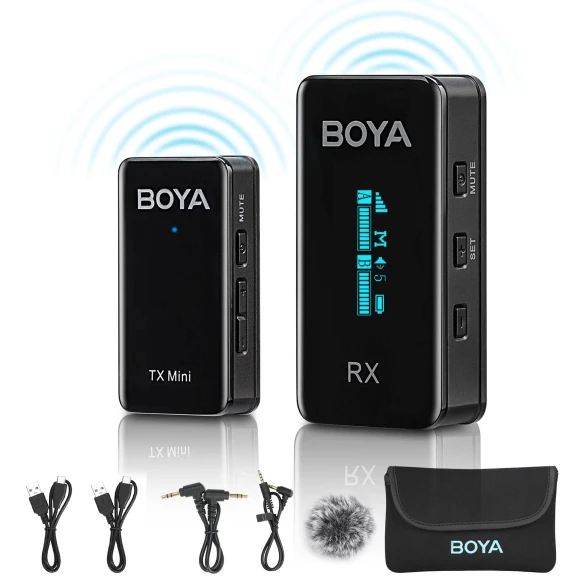 Mini Wireless Lavalier Microphone System with OLED Screen, Boya
