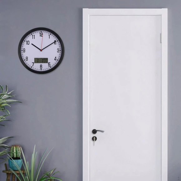 Classic Wall Clock with Date and Temperature — Desk & Shelf, Kitchen Accs