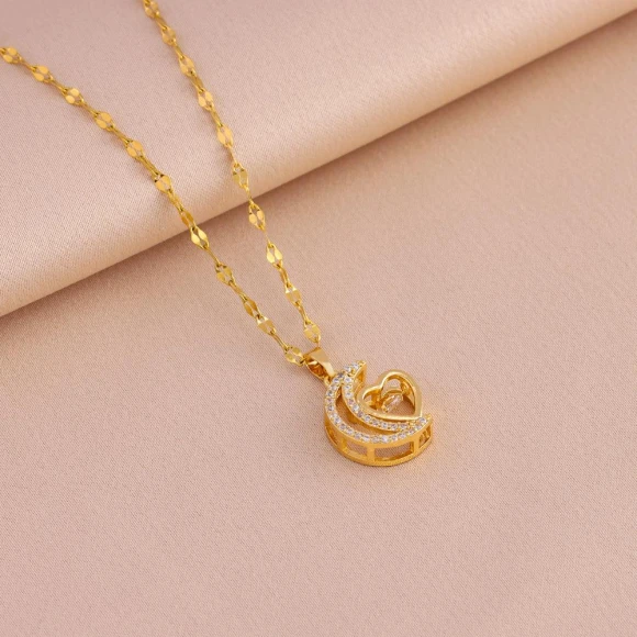 Fashionable slightly zirconium-inlaid smart moon pendant necklace, JMANDJM