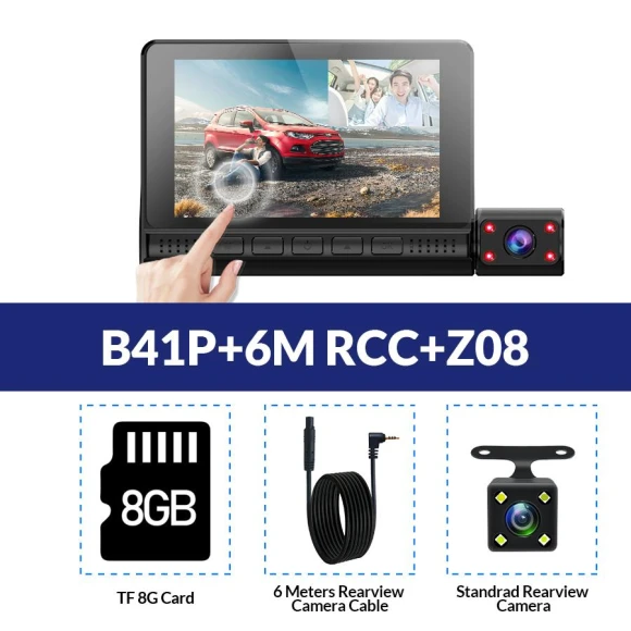 3 Lens Camera 4.0-inch Touch Screen Car Dash Cam — Dash Cam, E-ACE