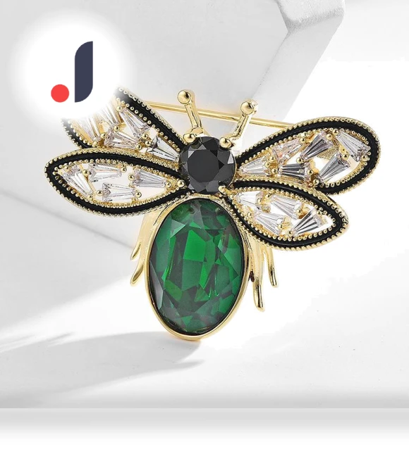 Smart Bee Brooch with Green Crystals — Pins & Brooches, To Be