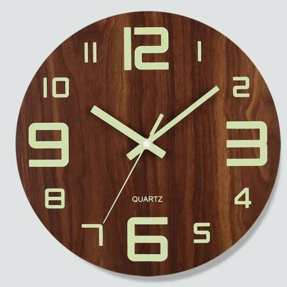 12-inch Glowing Wooden Wall Clock, Stone Home