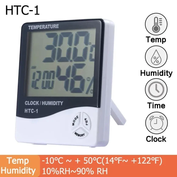 LCD Electronic Humidity Meter Smart Electric Digital Hygrometer Thermometer Weather Station Outdoor Clock, COOKING-MALL