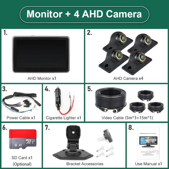 7-inch Touch Screen 4 Channel Split Screen BSD Radar Alarm Car DVR Recorder Parking Monitor — Dash Cam, JOHO - CarGear