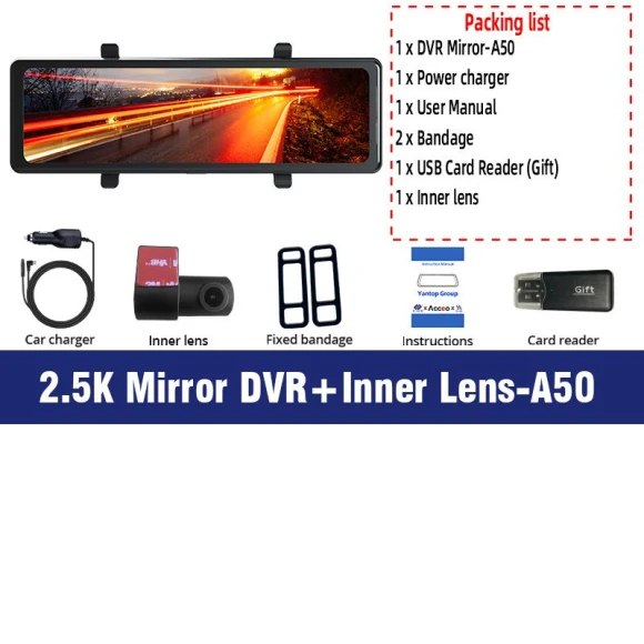 Car DVR with WIFI, GPS, 3 Cameras and 12-inch IPS Touch Screen — Dash Cam, E-ACE