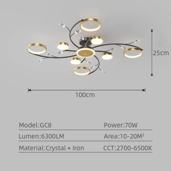 Luxury LED Ceiling Chandelier with Smooth Brightness Adjustment, Seahorse Home