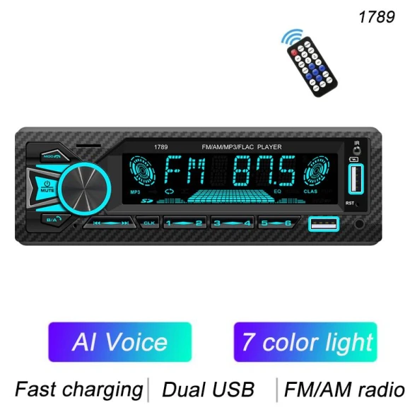 1 Din Car Stereo with MP3, FM, Dual BT, AM, USB, RDS, AUX, TF, AI Voice Support, Fast Charging, Remote Control, 7 Color..., Auto Launcher