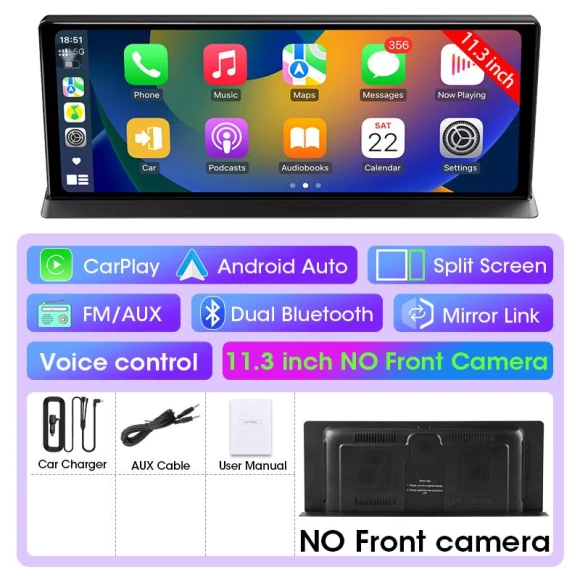 11.3-inch 4K Dash Cam with Wireless Carplay and Android Auto, Auto Accessories Home